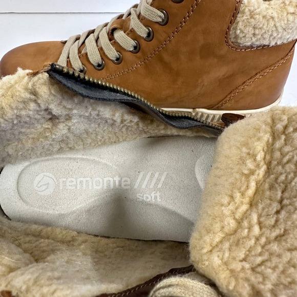 Remonte Tan Leather Ankle Lace Up Boots Faux Shearling Waterproof Zip Winter - Picture 5 of 11